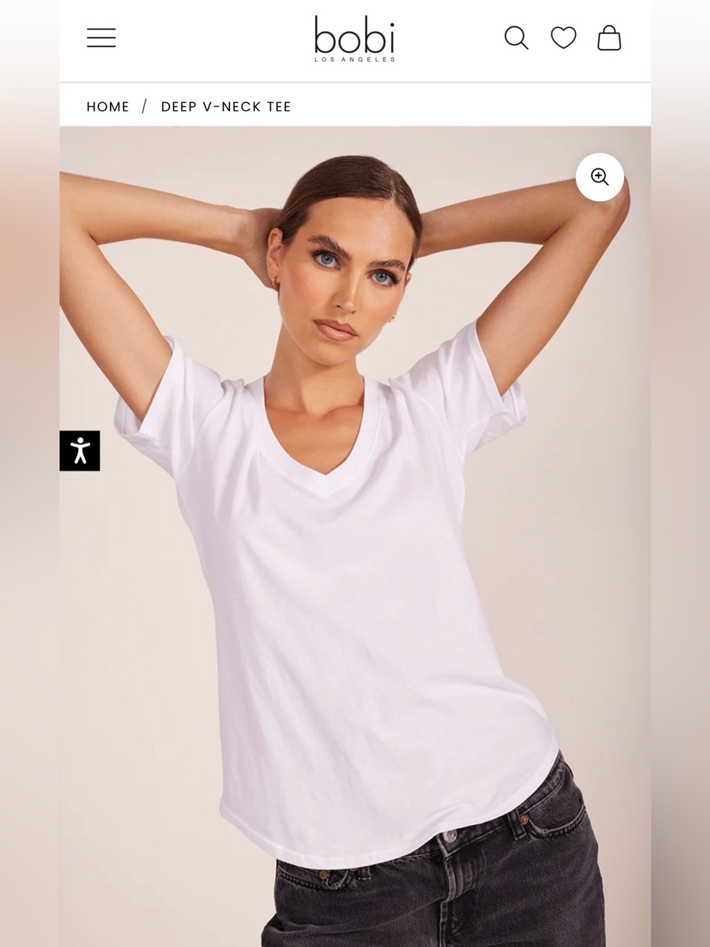 bobi White Short Sleeve Scoop Back Tee with Strap Detail